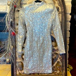 Silver, sequin mini dress. XS